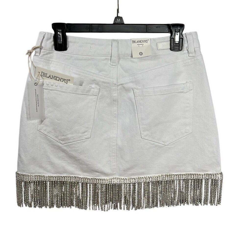 NWT BLANKNYC White Denim Fringe Skirt Rhinestone Trim Size 26 - Picture 12 of 16